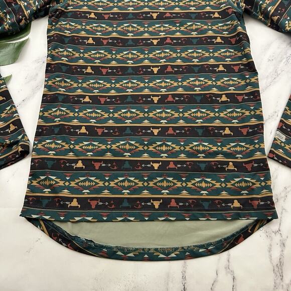Terramar Womens Long Sleeve Top Size XL Green Brown Southwest Western Print - Picture 5 of 11